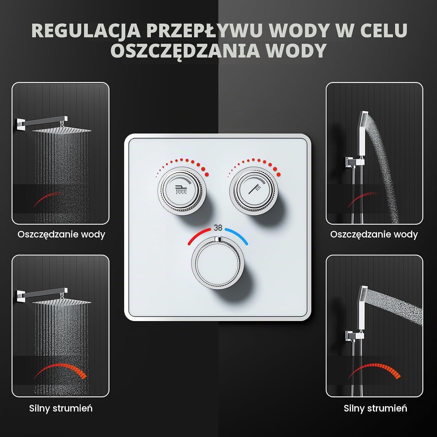 System Prysznicowy Podtynkowy z Termostatem 38°C - Chrom, Deszczownica 25 cm - obrazek 5