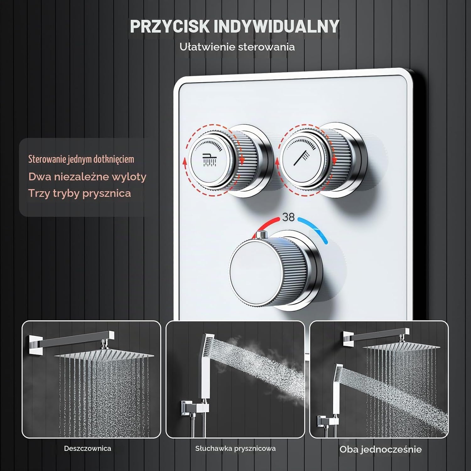 System Prysznicowy Podtynkowy z Termostatem 38°C - Chrom, Deszczownica 25 cm - obrazek 2