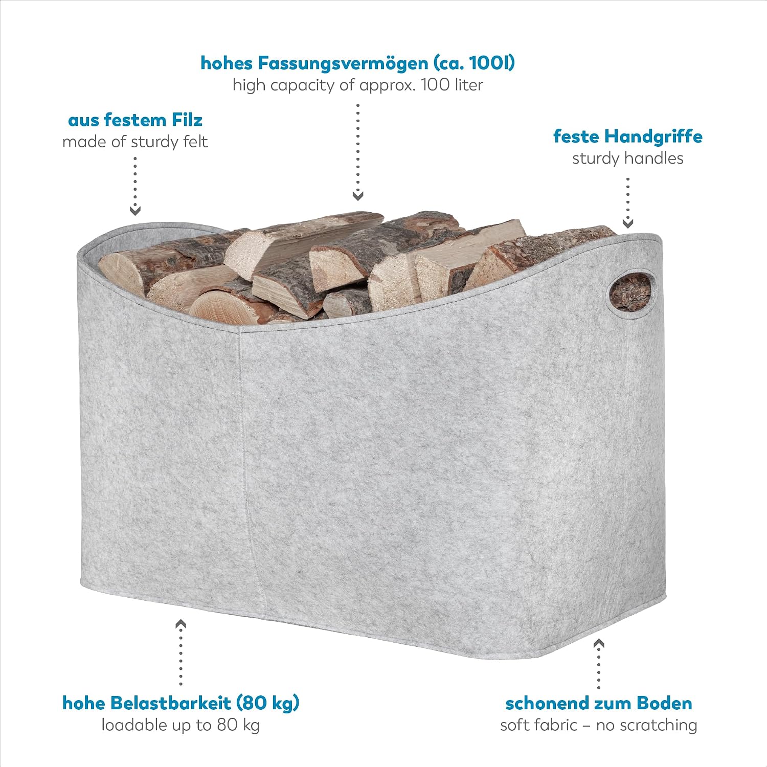 Torba na Drewno Opałowe XXL 100 l - szara, 63 × 40 × 42 cm - obrazek 4